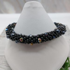 Handmade Black Seed Bead Spiral Bead Crochet Bracelet